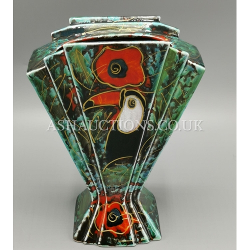 217 - ANITA HARRIS ART POTTERY FAN VASE 'TOUCAN'