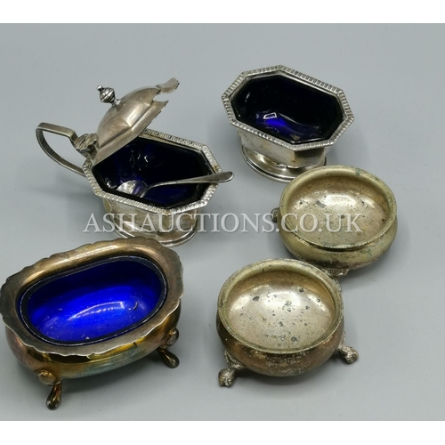 220A - PRESENTED AS SILVER PLATED MUSTARD POT AND SALTS