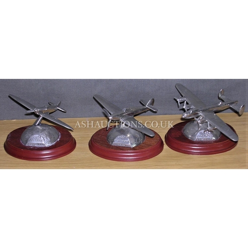 294 - SOLID PEWTER MODELS OF FIGHTER PLANES ON PLINTHS (3) (All Limited Editions)