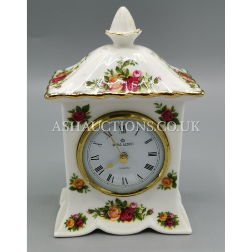 306 - ROYAL ALBERT CHINA MANTLE CLOCK IN THE OLD COUNTRY ROSES DESIGN