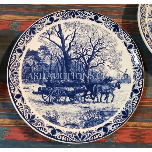 354 - DELPH BLUE WHITE CHARGER PLAQUE DEPICTING HORSE AND CARRIAGE WITH WINDMILL (Please Note This Lot WIL... 