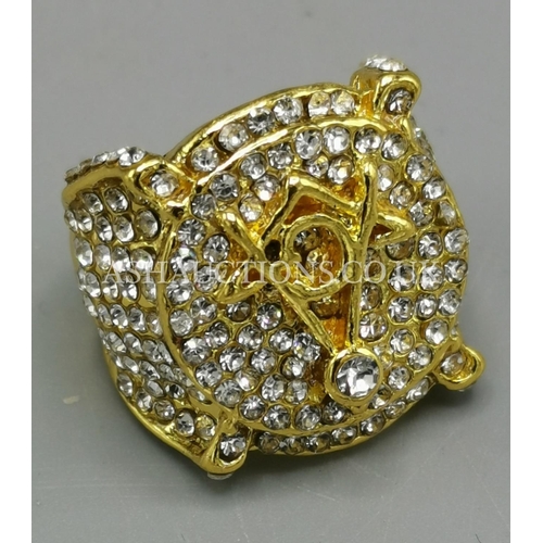 356 - MASONIC RHINESTONE DECORATED RING