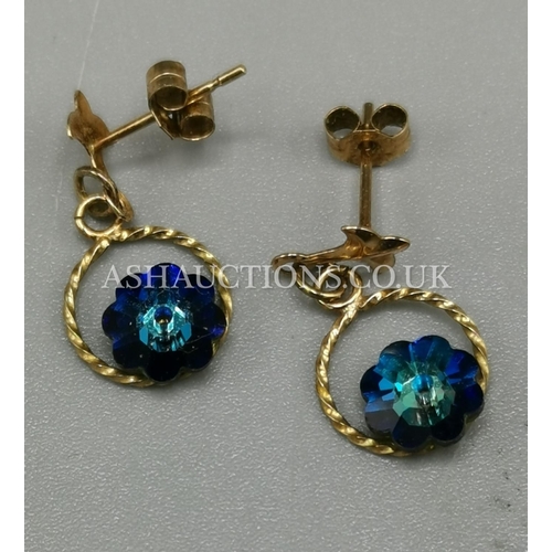 396 - PRESENTED AS A PAIR OF 9ct GOLD & BLUE STONE EARRINGS