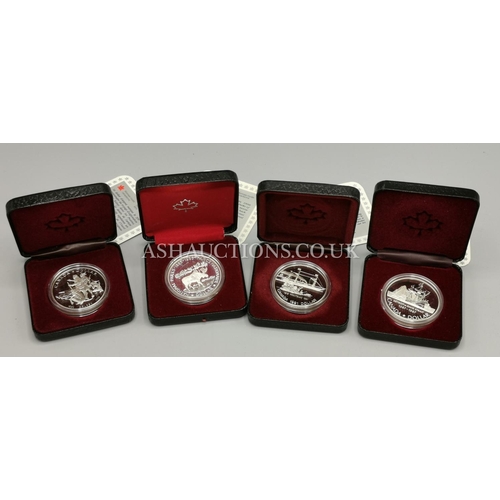 422 - PRESENTED AS FOUR CANADIAN CENTENARY PROOF 1Oz SILVER DOLLARS 1981,85,87, & 90 (Certificate)