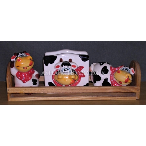 444 - COW SALT, PEPPER, TOAST RACK ON STAND