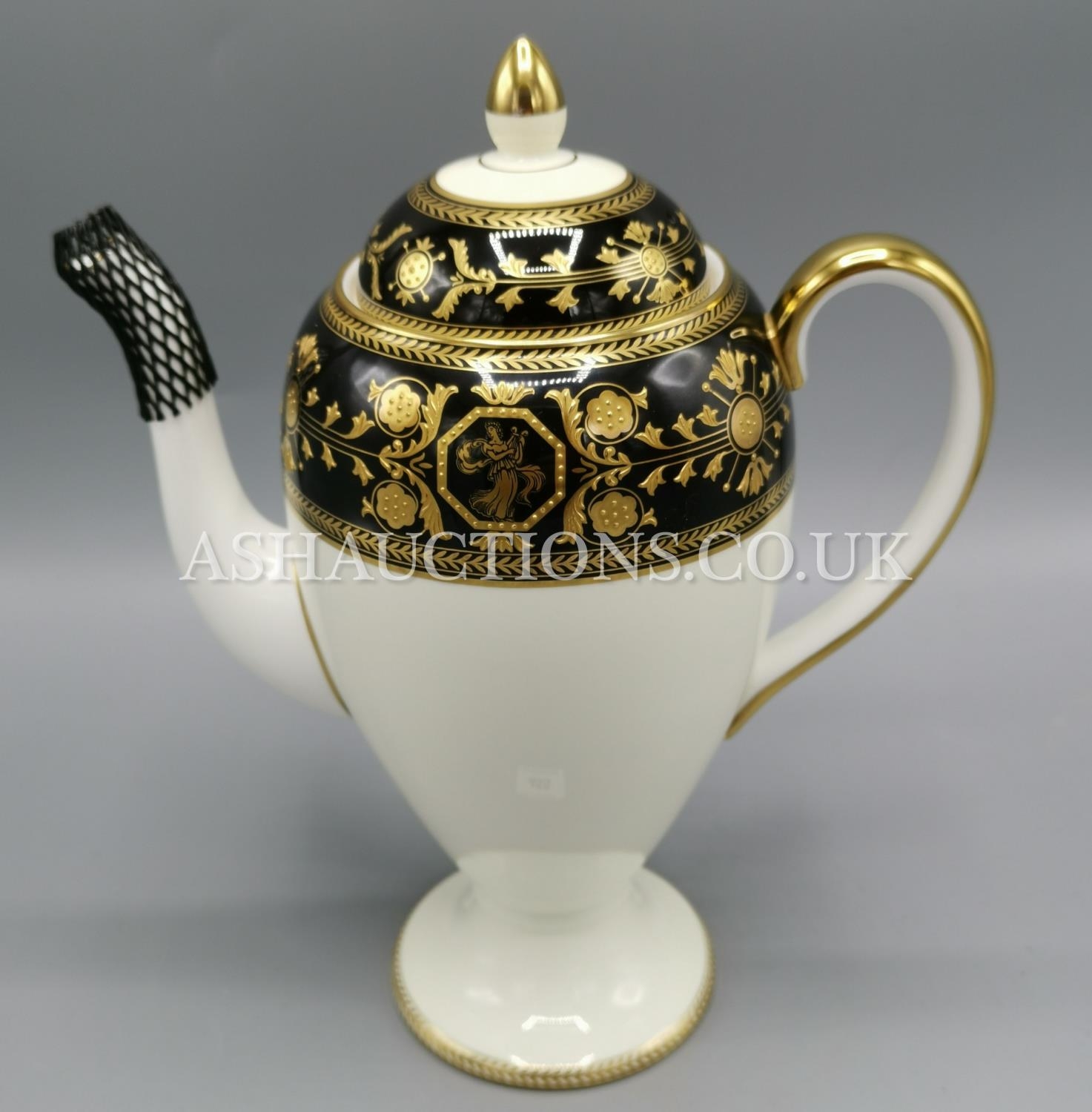WEDGWOOD CHINA COFFEE POT IN THE BLACK ASTBURY DESIGN. (The
