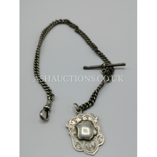 335 - PRESENTED AS A SILVER ENGLISH ALBERT CHAIN And FOB (Hallmarked For Birmingham)