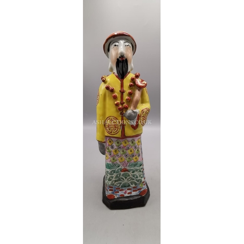 77 - POTTERY 30cm FIGURINE OF A CHINESE EMPEROR (Early 20th Century)