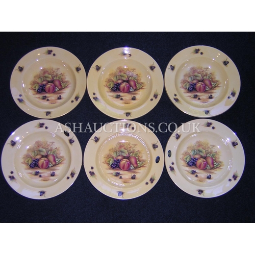 733 - AYNSLEY CHINA RIMMED SOUP BOWLS (6) IN THE ORCHARD GOLD DESIGN