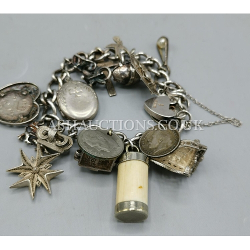 896 - PRESENTED AS A SILVER CHARM BRACELET (Each Link Stamped) With SILVER (Hallmarked) PADLOCK & SAFETY C... 