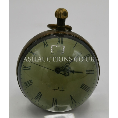 986 - GLASS MECHANICAL WIND-UP DESK GLOBE CLOCK