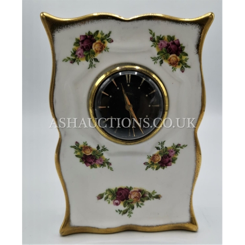 158 - ROYAL ALBERT CHINA MANTLE CLOCK IN THE OLD COUNTRY ROSES DESIGN