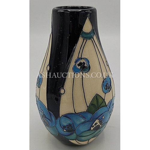 251 - MOORCROFT 13cm VASE (Shape No 117/5)IN THE  RENNIE ROSE BLUE DESIGN By Designer Rachel Bishop R.R.P.... 