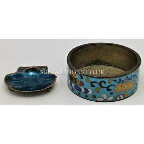 376 - CLOISONNE BOWL (Old) TOGETHER WITH AN EARLY ENAMEL SHELL DISH