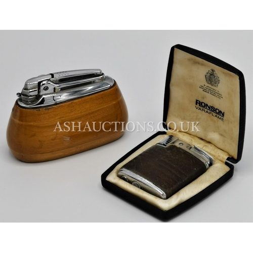 401 - RONSON LIGHTERS (2) LEATHER VARIFLAME (Boxed) Plus TABLE LIGHTER