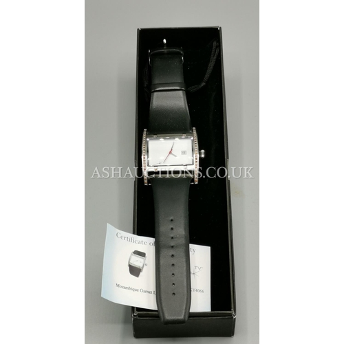 979 - PRESENTED AS A MOZAMBIQUE GARNET LEATHER BAND WATCH (Certificate)