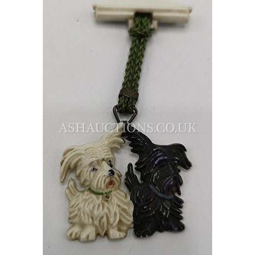 990 - ART DECO SCOTTIE DOGS CELULOIDE  SWING BROOCH c1930s