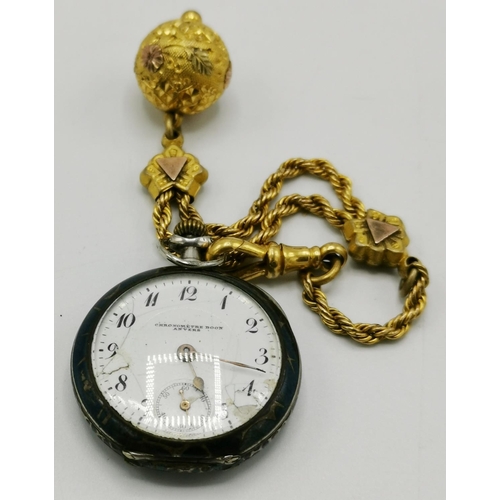 1197 - PRESENTED AS A SILVER  And NIELLO ENAMEL CASED OPEN FACED FOB WATCH (The Reverse Signed 