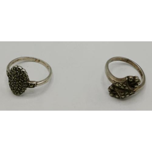 1202 - PRESENTED AS TWO SILVER (Stamped Silver) MARCASITE RINGS  (Weight 7.3 Grams)