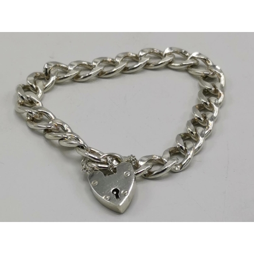 1205 - PRESENTED AS A SILVER BRACELET (Hallmarked For Birmingham) With PADLOCK And SAFETY CHAIN (All Links ... 