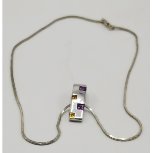 1209 - PRESENTED AS A SILVER (925) AMETHYST And CITRINE STONED PENDANT On A SILVER (925) NECK CHAIN (Weight... 