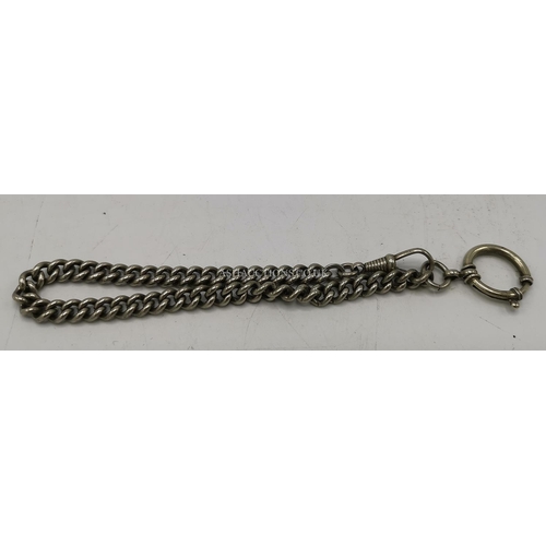 519 - PRERSENTED AS A EDWARDIAN SILVER PLATED WATCH CHAIN