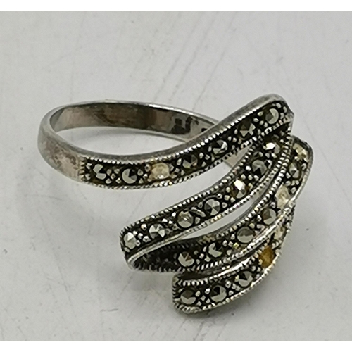 242 - PRESENTED AS A SILVER (Stamped 925) MARCASITE RING (Size R-S ,  Weight __4.2 Gram___) (Boxed)