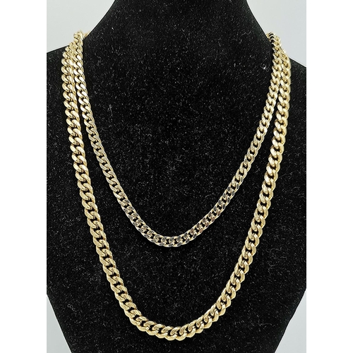 423 - PRESENTED AS TWO GOLD PLATED 51cm & 46cm CURB CHAINS