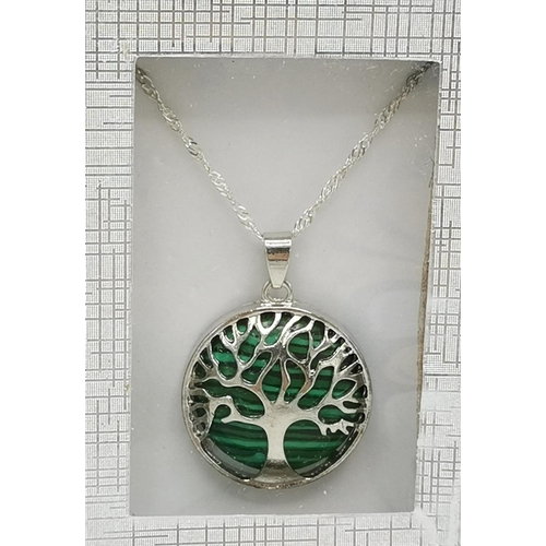 76 - MALACHITE TREE OF LIFE PENDANT On CHAIN  (Boxed)