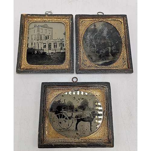 760A - FRAMED VICTORIAN DAGUERREOTYPE PHOTOGRAPHS ,HORSE & CARRIAGE,Etc  c1850s