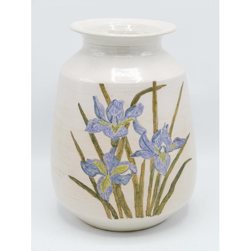 78 - ART POTTERY VASE IN THE BLUE IRIS DESIGN By Geraldine Trayhome (Embossed To Base)