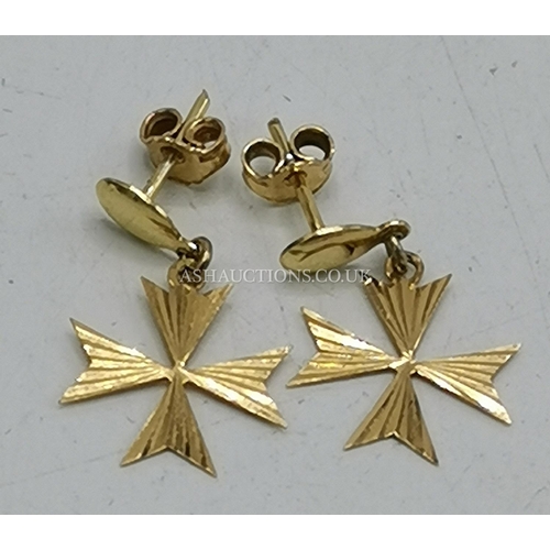 1074 - PRESENTED AS A PAIR OF MALTESE CROSS EARRINGS (Weight 0.9 Grams)