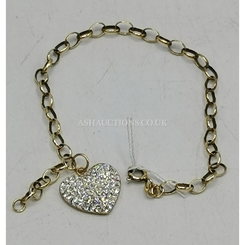 1078 - PRESENTED AS A 9ct GOLD (375) 18cm BRACELET With STONE SET HEART (Weight 1.9 Grams)