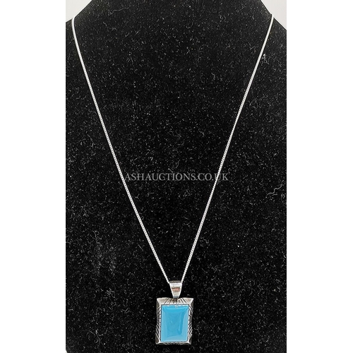 1088 - PRESENTED AS A SILVER (925) And TURQUOISE STONE SET PENDANT On A CHAIN  (Weight 5.4 Grams)