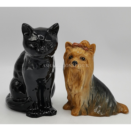 1185 - SYLVAC MODELS OF A BLACK CAT (17cm) And A YORKSHIRE TERRIER (14cm) (Model No 5027)