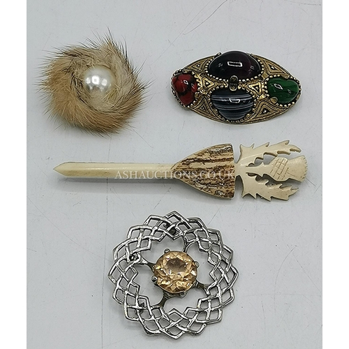 1187 - SCOTTISH BONE BROOCH Plus THREE OTHER SCOTTISH ITEMS