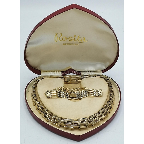 1197 - YELLOW METAL GATE NECKLACE Plus MATCHING BRACELET  (Boxed)