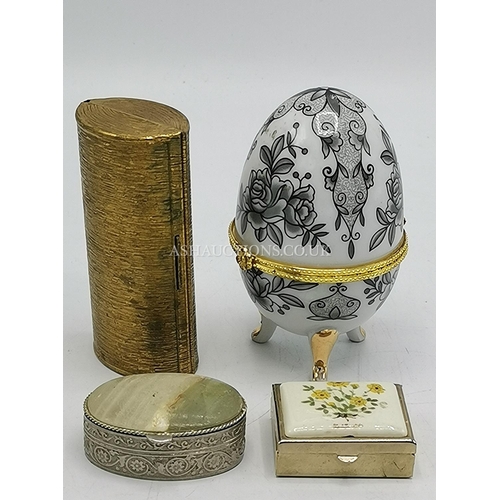 1206 - EGG SHAPED TRINKET BOX Plus THREE OTHER TRINKET/PILL BOXES