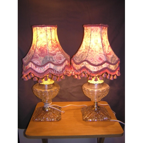 167 - CRYSTAL GLASS TABLE LAMPS (2) (Complete With Shades) (53cm) (Please Note This LOT IS COLLECT ONLY !!... 