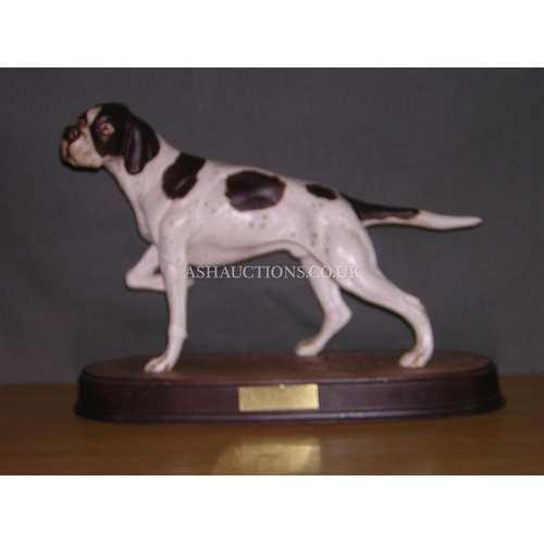 232 - BESWICK Large 21.6cm MODEL OF A POINTER On CERAMIC PLYNTH (Matt White / Brown Colourway) Model No 30... 