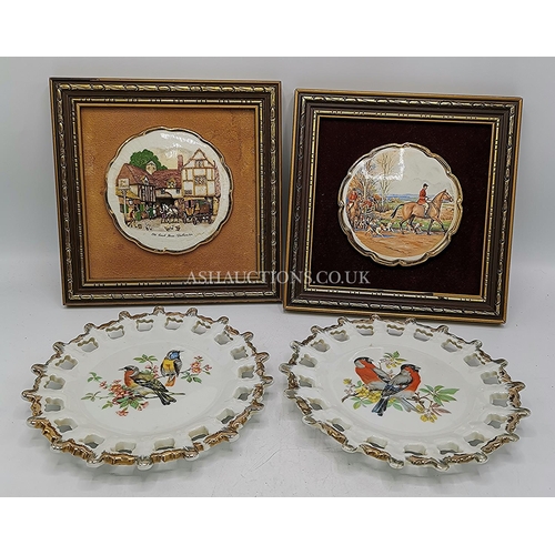 458 - CHINA PLAQUES (2) Plus RIBBON PLATES (2)