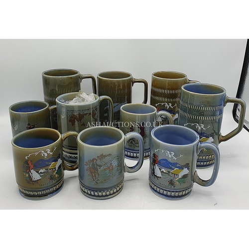 551 - IRISH WADE TANKARDS (10) DEPICTING VARIOUS FISHING, IRISH MOUNTAIN SCENES, OTHER IRISH SCENES, A JAU... 