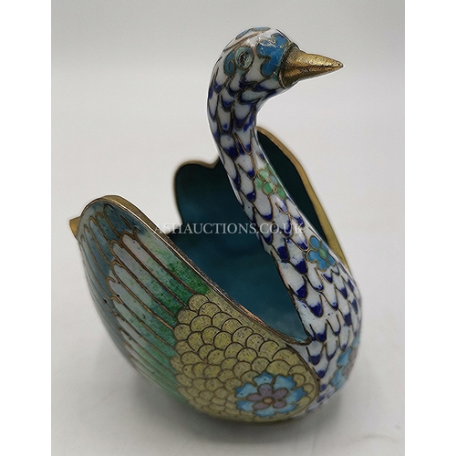 560 - CLOISONNE SWAN TRINKET BOWL