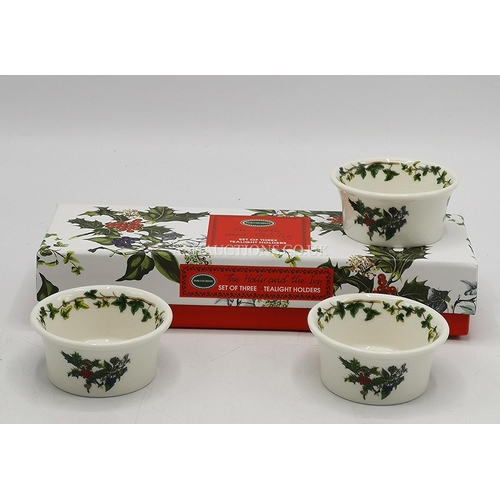 572 - PORTMEIRION TEALIGHT HOLDERS IN THE HOLLY & THE IVY DESIGN (Original Box)