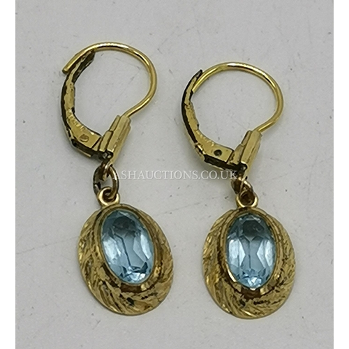 579 - PRESENTED AS A PAIR OF 14ct ROLLED GOLD EARRINGS SET WITH BLUE TOPAZ STONE c1950 (Total Weight 2.2 G... 