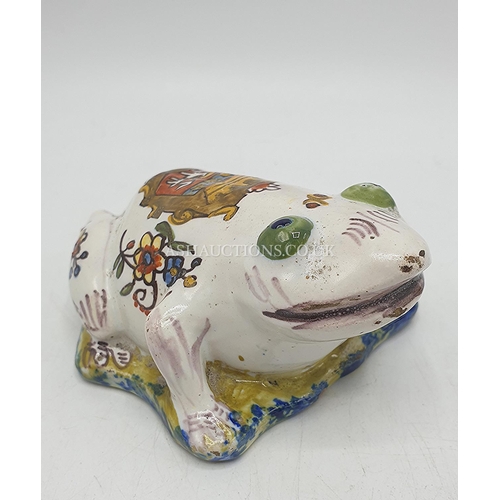 655 - BON SECOURS FRENCH FAIENCE ROUEN POTTERY MODEL OF A TOAD/FROG c1900  (Extremely Rare)