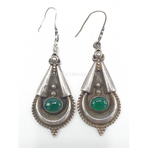 656 - PRESENTED AS A SILVER ART NOUVEAU /JADE? PAIR OF CABUCHON EARRINGS (Weight____11.07___)