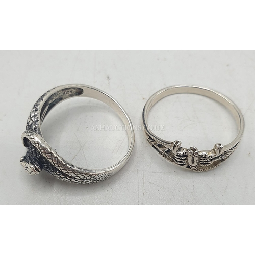 659 - PRESENTED AS TWO SILVER (Hallmarked) RINGS (One As A Snake The Other As A Lobster)