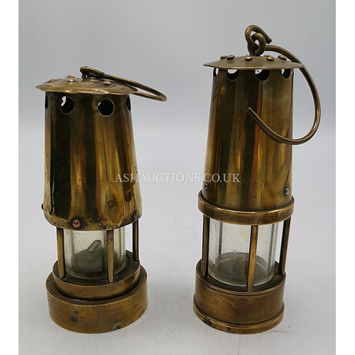 726 - BRASS Miniature MINERS LAMPS (2) 11cm & 12cm