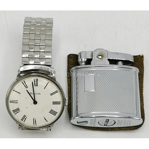 76 - RONSON CIGARETTE LIGHTER TOGETHER WITH A BULLOVA MECHANICAL GENTS STAINLESS STEEL WRISTWATCH